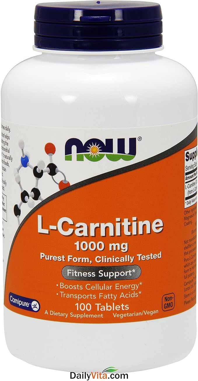 NOW Foods L- Carnitine Tartrate 1000mg 100 Tablets (Pack of 2)