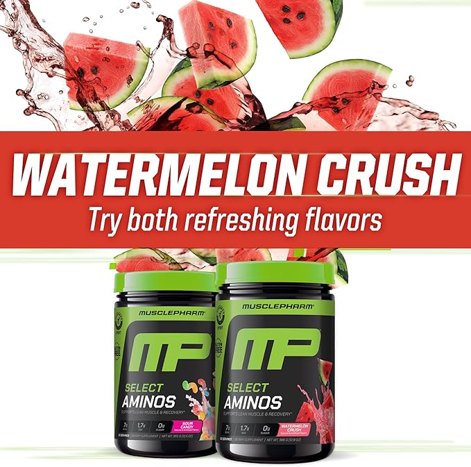 MusclePharm Select Amino's EAA + BCAAs Post Workout Essential Amino Acids Powder Pre Workout Energy Supplement for Men &amp Women with Branched Chain Amino Acids 30 Servings (Watermelon Crush)