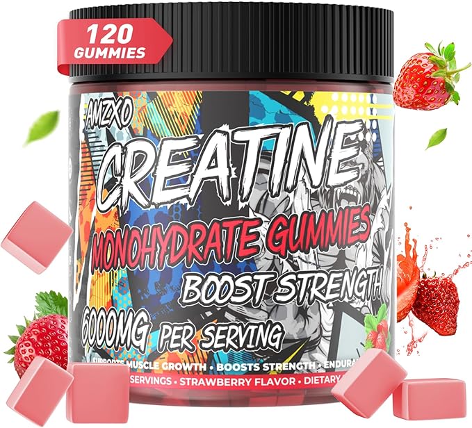 Creatine Monohydrate Gummies 6g for Men WomenComplex Creatine Monohydrate Chewable for Muscle StrengthMuscle BuildingEnergy BoostPre-Workout Energy SupplementVegan Strawberry - 120 Count