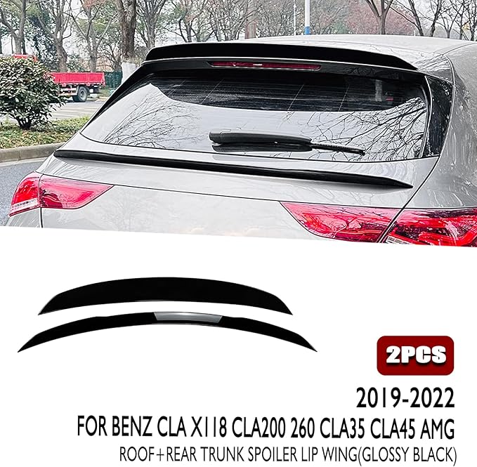 Roof+Rear Trunk Spoiler Wing For Benz CLA Class X118 CLA35/45 AMG 2019-2023 Black