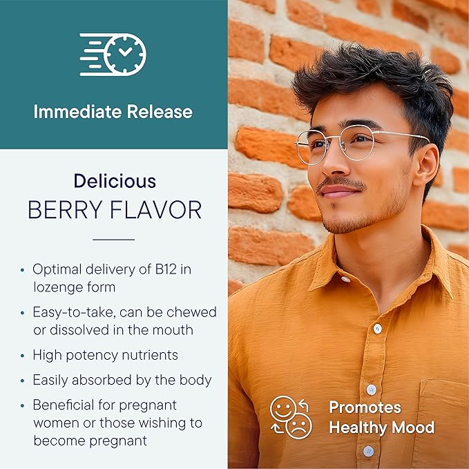 Biotics Research B12-2000™ Vitamin B12 2000 mcg B6 Folate–B12 Sublingual Lozenges Methylation Support Supplement High Potency Highly Absorbable Natural Berry Flavor Dissolves Easily–60 Count