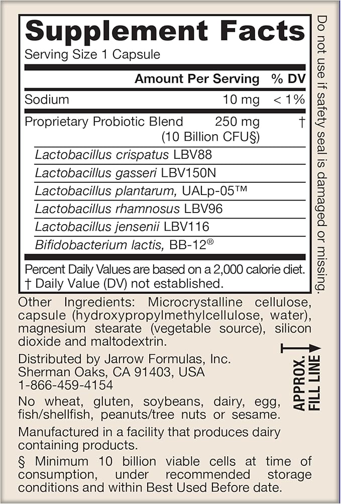 Jarrow Formulas Fem-Dophilus Advanced Vaginal &amp Digestive Probiotics 10 Billion CFU with 6 Science Backed Strains for Vaginal Urinary Tract Digestive &amp Immune Support 30 Capsules Shelf-St