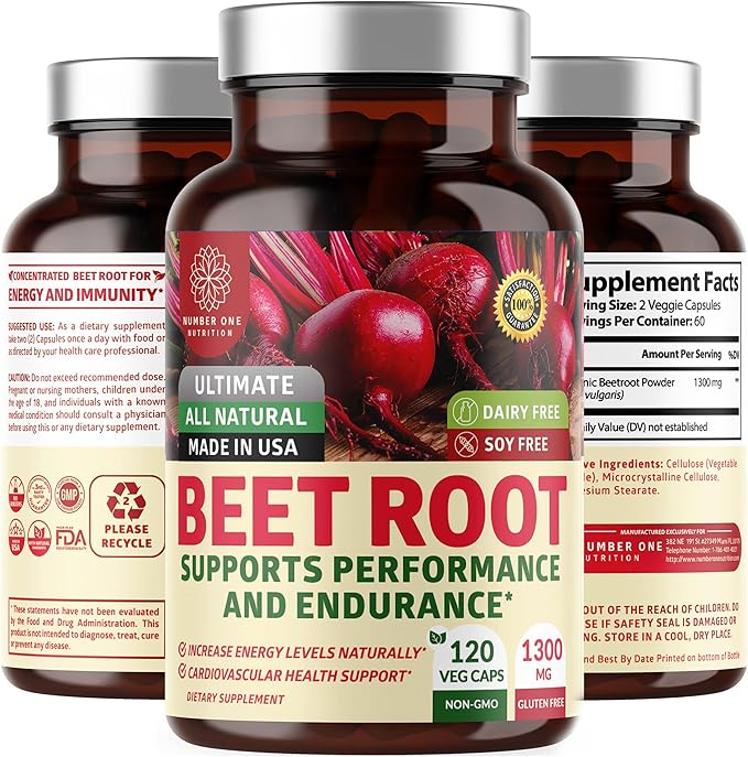 N1N Premium Organic Beet Root Capsules 1300mg 120 Veg Caps [Non-GMO &amp Gluten Free] All Natural Beet Root Powder for Energy Support