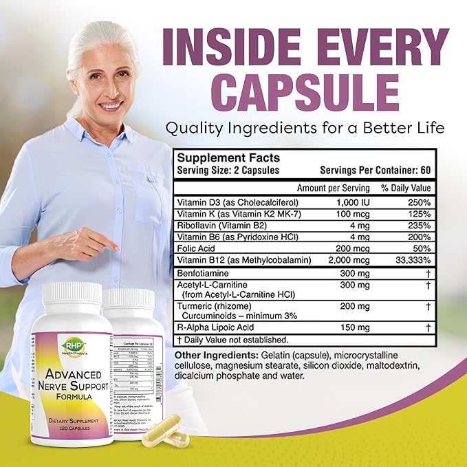Advanced Nerve Support Formula. Peripheral Neuropathy Supplement with Alpha Lipoic Acid for Healthy Nerve Repair &amp Function. Maximum Strength Formula 120 Capsules
