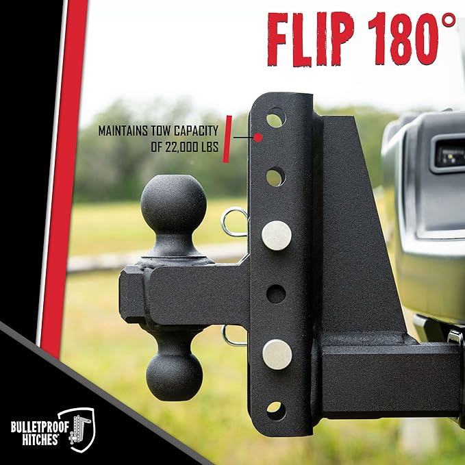 BulletProof Hitches - 3.0 Adjustable Heavy Duty Trailer Hitch (22000 lb. Rating) - 16 Drop/Rise Trailer Hitch with 2 &amp 2-5/16 Dual Ball - Powder Coat Solid Steel Corrosion-Resistant