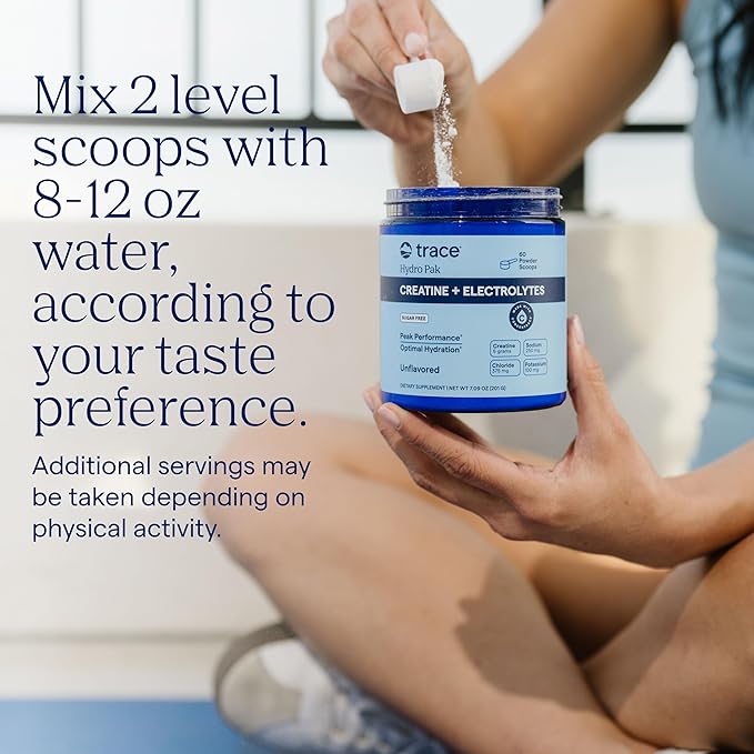 Trace Minerals Creatine + Electrolytes – Creatine &amp Mineral Powder for Peak Performance &amp Optimal Hydration – Supports Brain Muscles &amp Endurance – 5 g Creatine – Unflavored – 30 Servings