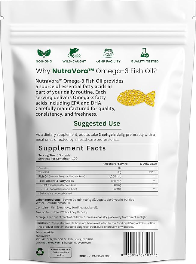 Omega 3 Fish Oil Supplements – 4200 mg Fish Oil Per Serving – Lemon Flavor Burpless Formula – Wild-Caught Molecularly Distilled - Non-GMO Gluten-Free – 300 Softgels