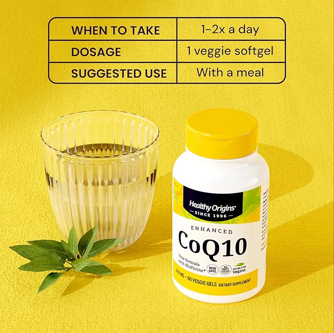 Healthy Origins Natural Enhanced CoQ10 (BioPerine®) 100 mg - Heart Health &amp Energy Supplement - Gluten-Free &amp Non-GMO Supplements with BioPerine &amp Sunflower Lecithin ((Pack of 1) 150 Veg