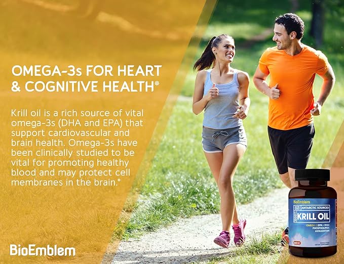 BioEmblem Antarctic Krill Oil Supplement Turmeric Curcumin with Clinically Studied TurmiPure - Joint Support Healthy Inflammation Turmeric Supplements