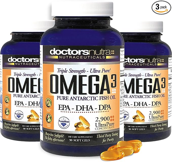 (Pack of 3) Natural Wild Omega 3 Fish Oil DPA Supplement 2900 Milligrams Triple Strength Ultra Pure Concentrated EPA-DPA-DHA SoftGels with no Fish-Tasting Burps