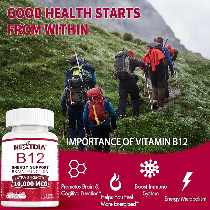 B12 Vitamins 10000 mcg Methylated Vitamin B12 Sublingual - Energy Boost Focus Metabolism &amp Brain Health Support Immune System Support Fast Dissolve Natural Strawberry Flavor 270 Servings