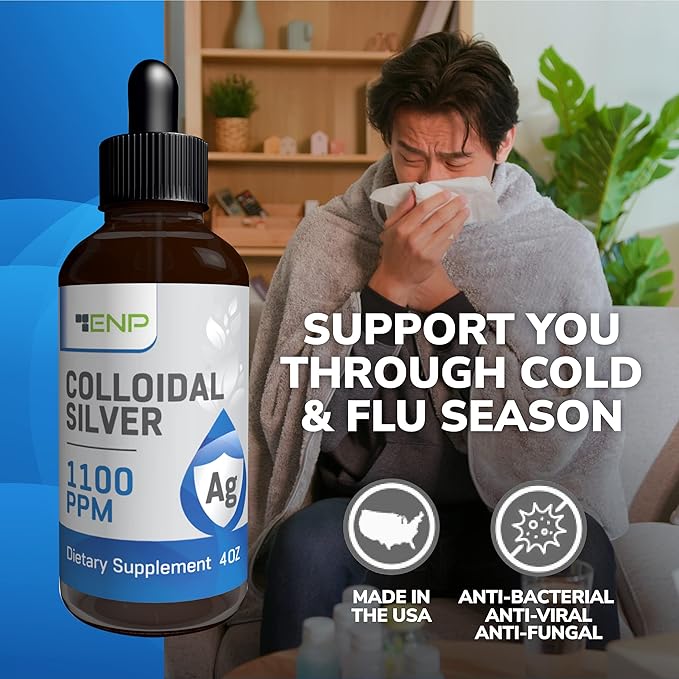 Colloidal Silver Liquid 1100 ppm | Extra Strength Silver Liquid Supplement | 4 oz Amber Glass Bottle with Dropper