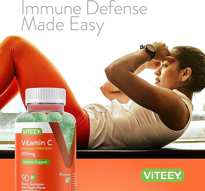 Viteey Chewable Vitamin C Gummies for Adults - 1050mg Maximum Strength Immune Support Supplement - Vegan Gluten Free - 180 Count