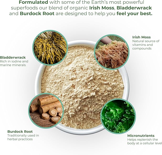 Red's Kitchen Sink Cell Fuel 102 – Organic Sea Moss Powder with Bladderwrack &amp Burdock Root | Dr. Sebi Inspired Herbal Blend | Vegan Natural 30 Servings (7oz)
