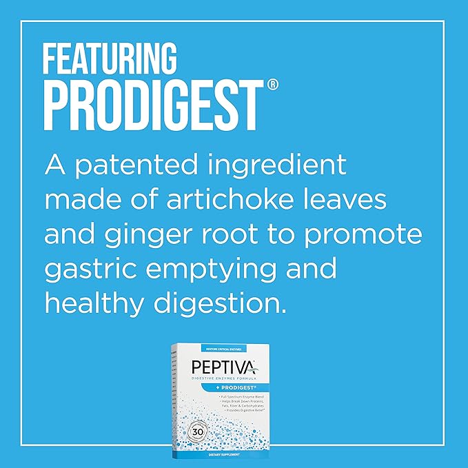 Peptiva Digestive Enzyme Supplement + ProDigest - Helps with Bloating Gas Constipation - 30 Count