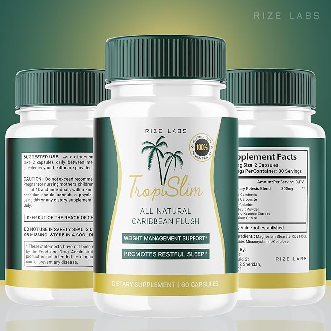 rize labs - Tropislim All Natural Caribbean Flush Weight Loss Supplement Slimming Capsules for Women Healthy Lifestyle + Leaner Physique (60 Capsules)