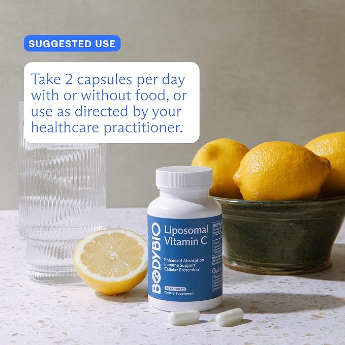 BodyBio Liposomal Vitamin C - Powerful Antioxidant for Immune Support and Cellular Health 1000 mg Pure Ascorbic Acid with Maximum Absorption