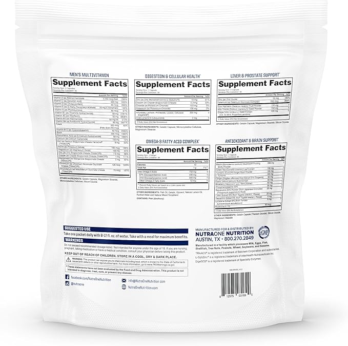 NutraOne MrOne Daily Vitamin Packs for Men Men’s Daily Vitamins and Supplements Regimen (30 Day Supply)