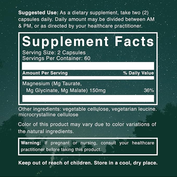 Natural Rhythm Triple Calm Magnesium Complex - 120 Capsules Chelated Magnesium Glycinate Taurate &amp Malate High Absorption Supplement for Sleep Stress Muscle &amp Heart Support Non-GMO Vega