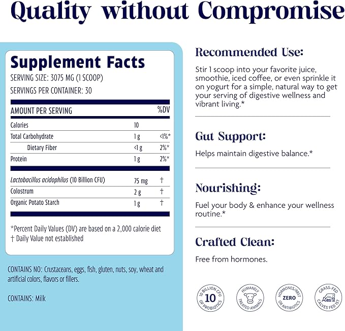 Enzymedica Colostrum + Probiotics Powder Supplement - Grass Fed Bovine Colostrum for Women &amp Men Peptide &amp Lactoferrin Support Promotes Hair Skin Nails Immune &amp Gut Health Gluten Fre