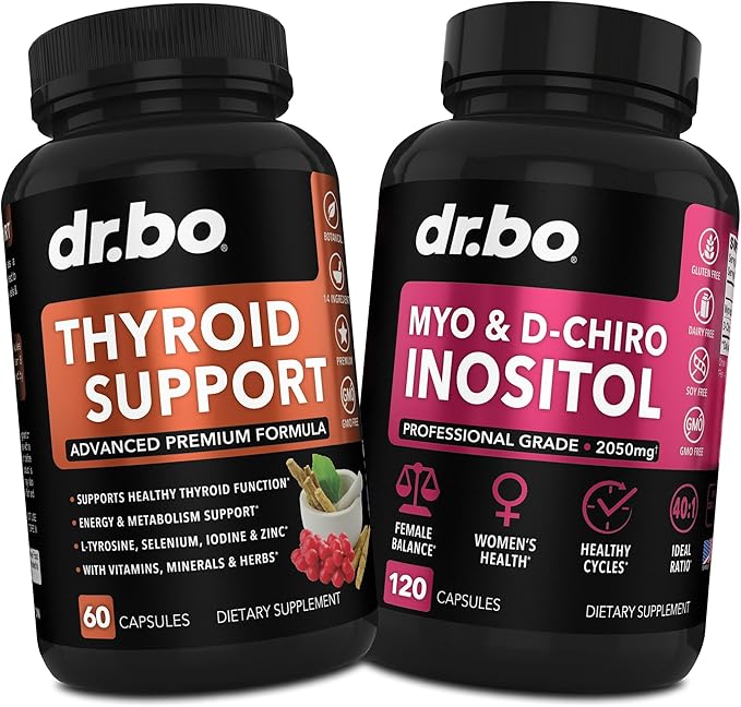 Thyroid Support &amp Myo-Inositol &amp D-Chiro Inositol Supplement Capsules - Natural Support for Metabolism Mood &amp Energy - 40:1 Ratio Hormone Balance for Women Menstrual Cycle Female Health