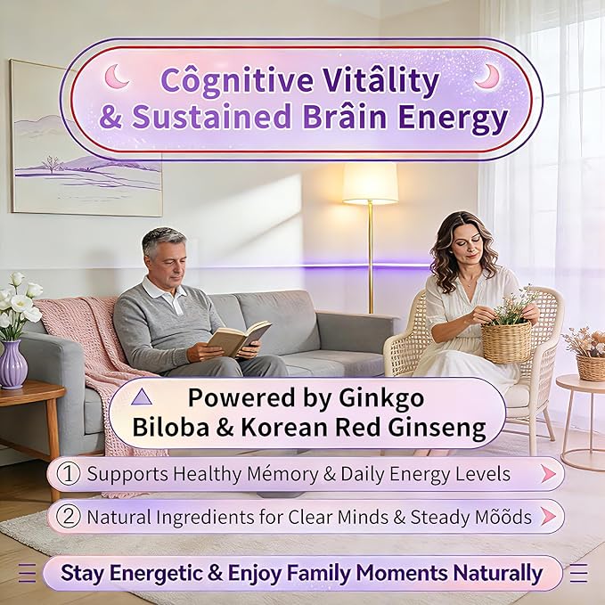 Vegan L-Theanine Gummies 200mg with Caffeine(100mg) Korean Red Ginseng &amp Ginkgo Biloba- Brain Supplement for Focus Memory &amp Energy Sugar-Free No Jitters 120 Counts