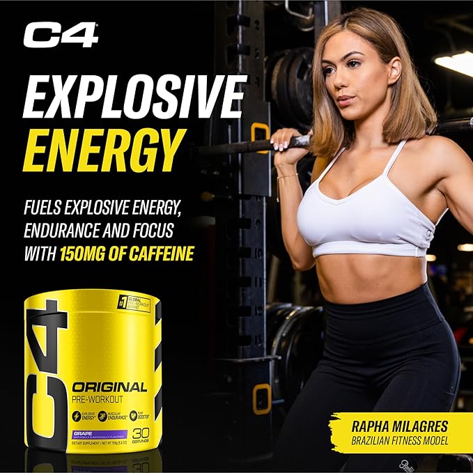 Cellucor Pre Workout &amp Creatine Bundle C4 Original Pre Workout Powder Grape 30 Servings + Cor Performance Creatine Powder 72 Servings