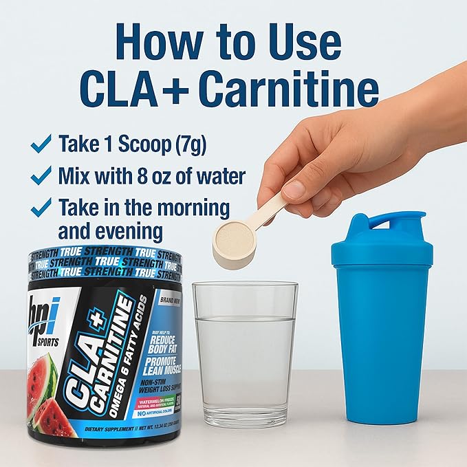 BPI Sports CLA+Carnitine – CLA L Carnitine &amp Linoleic Acid – L Carnitine Supplement for Weight Loss Metabolism &amp Lean Muscle – Caffeine Free – Watermelon – 50 Servings – 12.34 oz