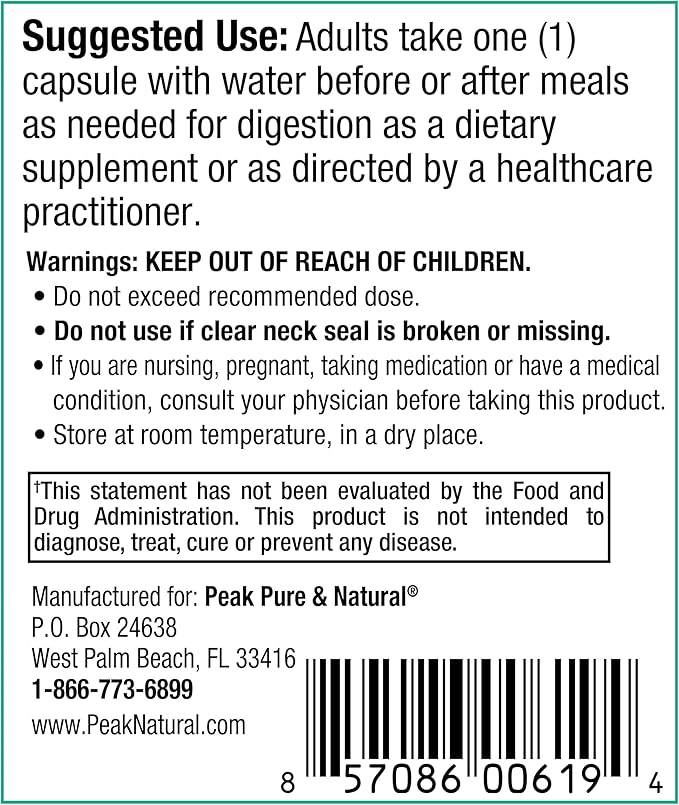 Peak Digestion Probiotic Supplement - Digestive Enzymes with Bacilus Subtilis Non Dairy Probiotic for Optimal Gut Health - Supports Gluten Digestion Helps Deter Bloating &amp Constipation (30 Caps)