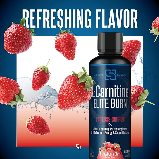 L-Carnitine Elite Burn Liquid Keto Fat Burner and Metabolism Activator - Fat Loss Support Keto Friendly Weight Loss Increase Energy - Stimulant Free - Strawberry Blast 3000mg (32 Servings)