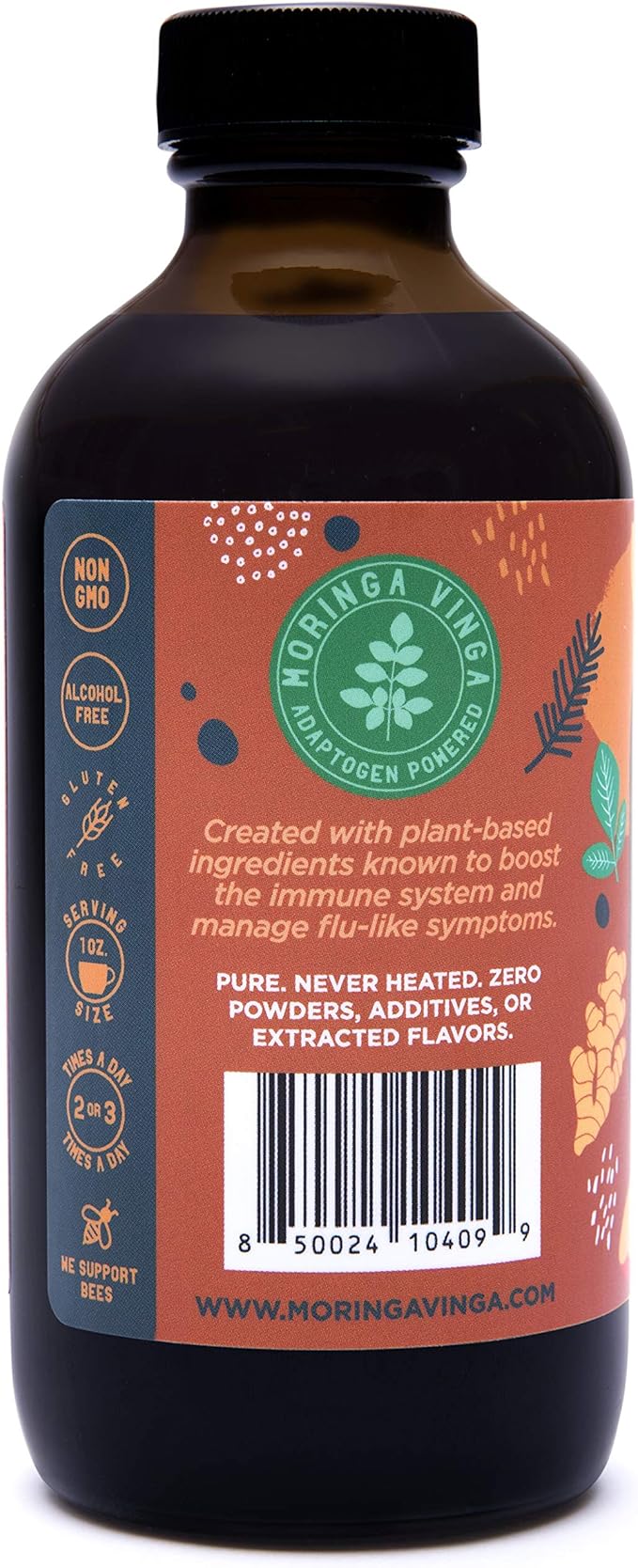 VINGA Lava Raw Apple Cider Vinegar Fire Cider with Cold Pressed Moringa Oleifera 8 oz. Natural Cold and Flu Remedy and Immune System Booster Antioxidant Rich Superfood with 92 Essential Nutrients