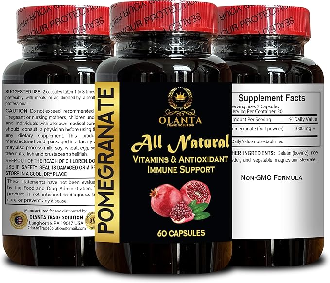 Natural Pomegranate Extract Pills Daily Herbal Antioxidant Supplement for Men and Women Plant-Based Vegan Non-GMO Formula - 2 Bottles 120 Capsules