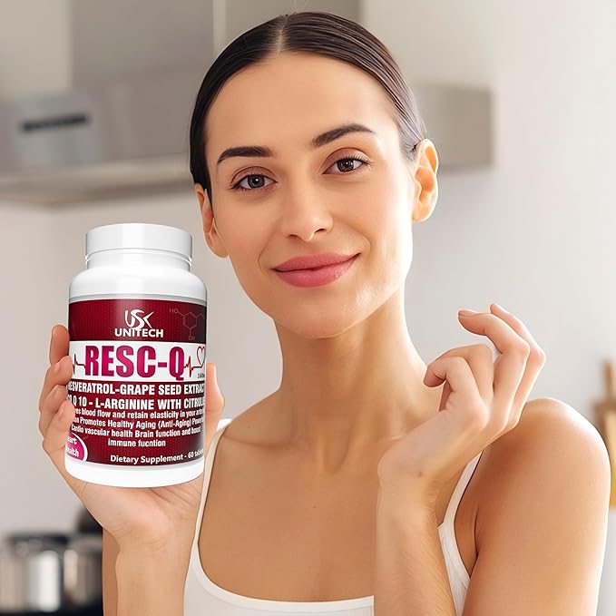 Unitech USK RESC-Q | Dietary Supplement with Resveratrol L-Arginine L-Citrulline &amp Grape Seed Extract | Supports Antioxidant Activity &amp Healthy Blood Circulation | 60 Tablets