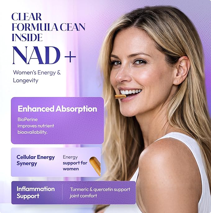 NAD Supplements for Women - Radiance Formula with Resveratrol CoQ10 Turmeric &amp BioPerine - Cellular Renewal Supplement for Women - NMN Alternative - 60 Capsules