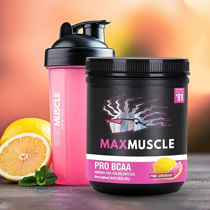Max Muscle Pro BCAA Aminos for The Relentless 7G BCAA Post Workout Muscle Recovery (Pink Lemonade)