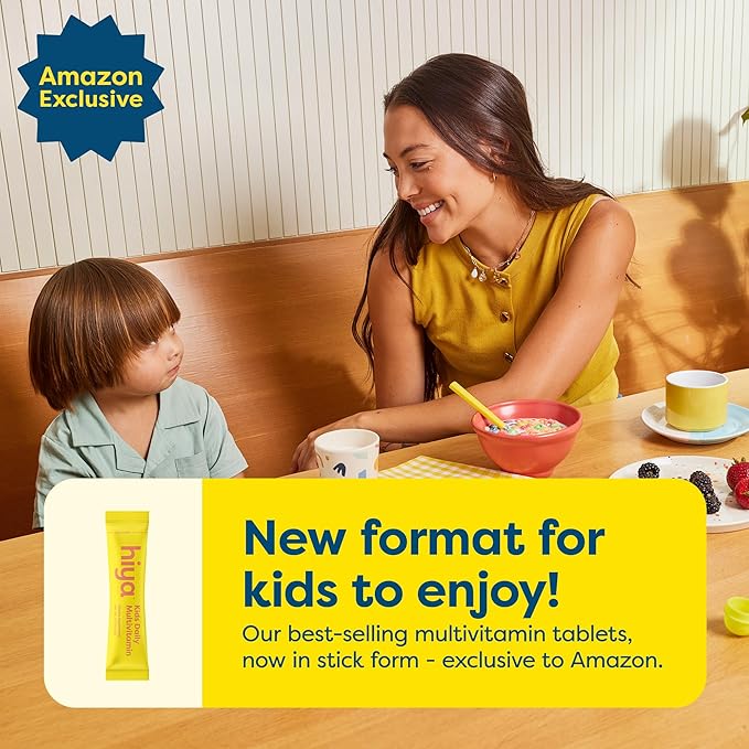 Hiya Kids Multivitamin – 15+ Essential Vitamins &amp Minerals with Fruits &amp Veggies for Ages 2+ Supports Growth Development &amp Immune 0g Sugar – 20 Stick Packs for Toddlers &amp Kids