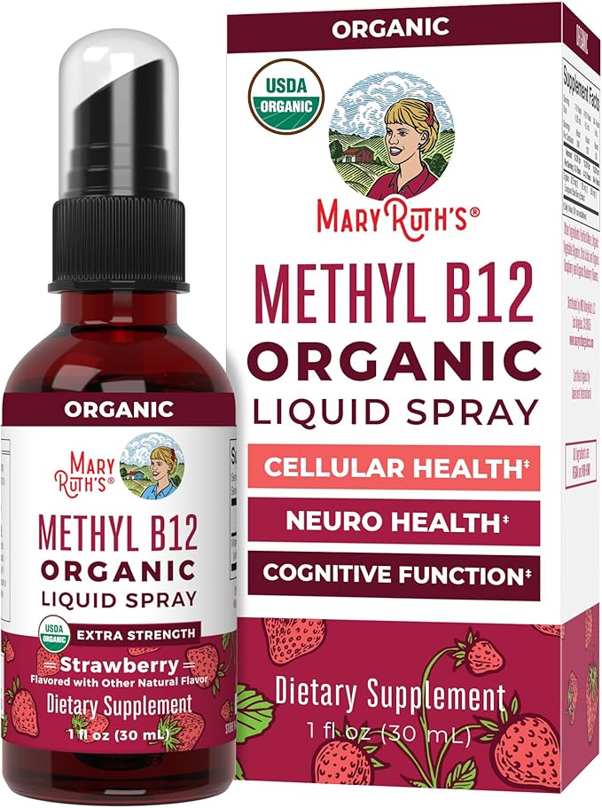 MARYRUTH'S Vitamin B12 Liquid Spray | Vegan Non-GMO Gluten-Free | USDA Organic Supplement | Energy &amp Nervous System Support | B12 Vitamins for Women &amp Men | 720 mcg | 1 Fl Oz