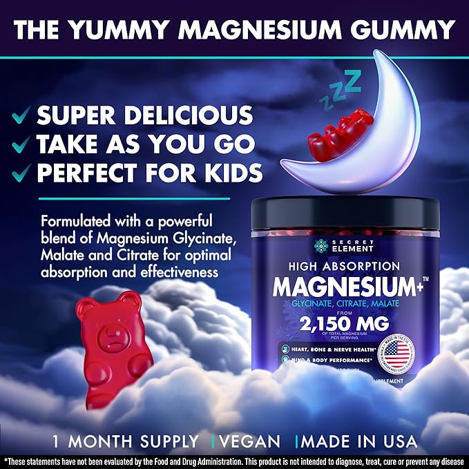 Magnesium Glycinate 2150 MG Gummies High Absorption Magnesium Glycinate Citrate &amp Malate Sugar-Free Vegan Chews for Men &amp Women 60 Gummies Cherry Flavor– 60 Wild Cherry Flavor Chews