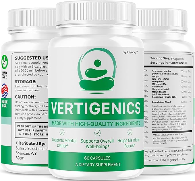 Vertigenics Supplement Capsules Vertigenics Review Vertigenics Advanced Formula Brain Health Support Vertigenics Pills All Natural Formula 60 Capsules for 1 Month
