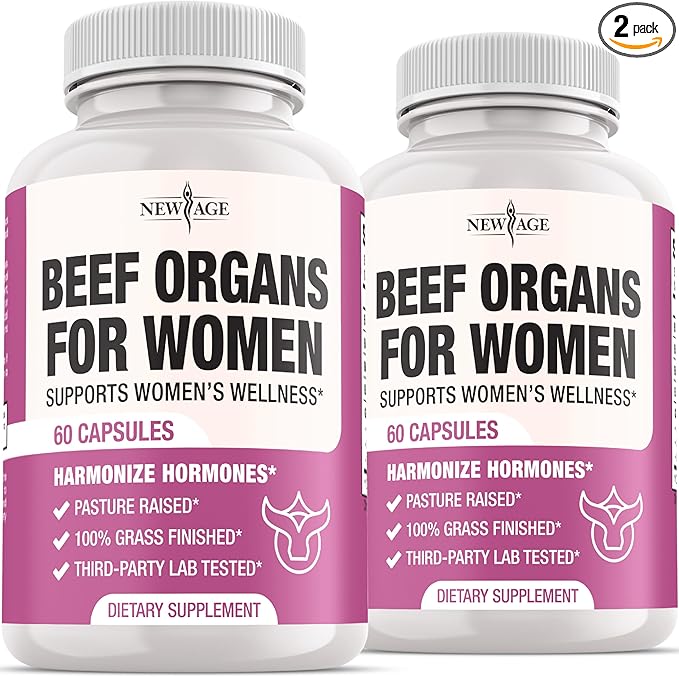 NEW AGE Beef Organ Supplement for Women - Beef Liver Kidney Heart and Uterus Tissue Supports Women's Overall Energy and Health - Pasture Raised Grass Fed - No Fillers - 120 Capsules