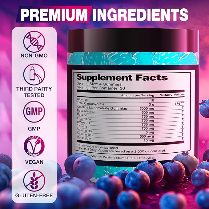 Creatine Monohydrate Gummies Complex 8500 MG for Men &amp Women Creatine Monohydrate Supplement 120 Chews