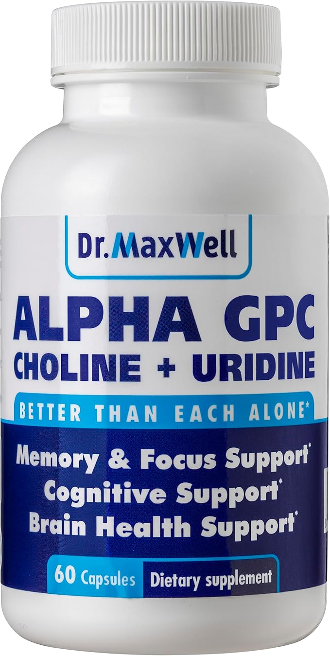 Alpha GPC 600mg + Uridine a Choline Enhancer. Better Than Alpha-GPC or Uridine Alone. Best Choline Source: 2in1 Soy Free No Fillers 60 Pills Acetylcholine Precursor