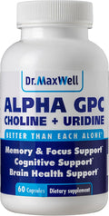 Alpha GPC 600mg + Uridine a Choline Enhancer. Better Than Alpha-GPC or Uridine Alone. Best Choline Source: 2in1 Soy Free No Fillers 60 Pills Acetylcholine Precursor