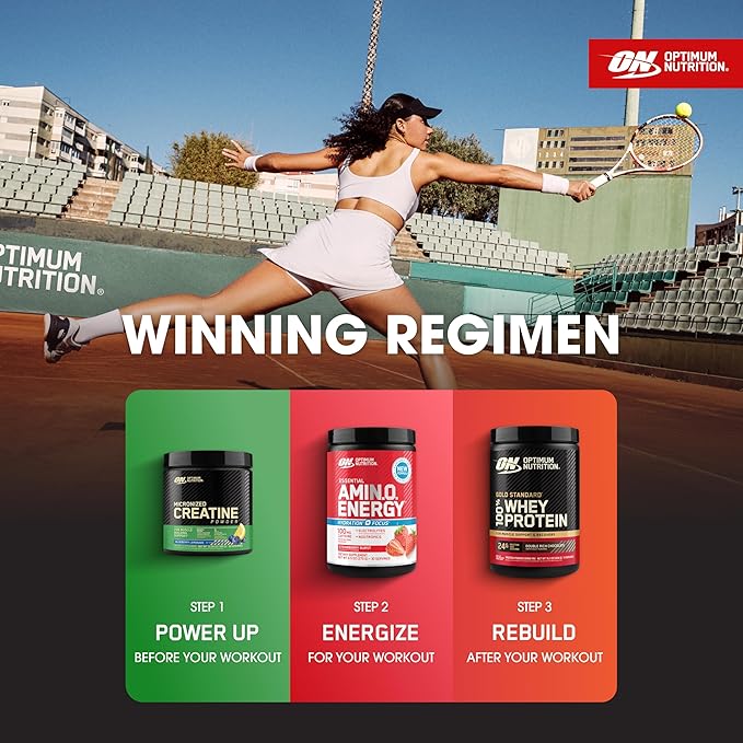 Optimum Nutrition Amino Energy Powder Plus Focus with BCAA Electrolytes and Caffeine Juicy Strawberry 30 Servings (Packaging May Vary)