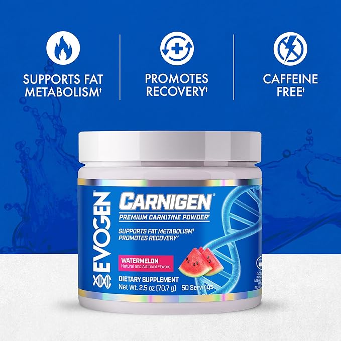 Evogen Carnigen - Premium Carnitine Powder | Supports Fat Metabolism &amp Promotes Recovery | Stimulant-Free L Carnitine Supplement Matrix with Acetyl L-Carnitine | Watermelon | 50 Servings