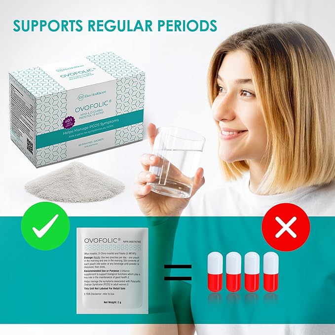 Inositol Supplement - Myo-Inositol and D-Chiro Inositol Plus Active Folate- Ideal 40:1 Ratio - Hormone Balance &amp Healthy Ovarian Support for Women- 60 sachets (60)