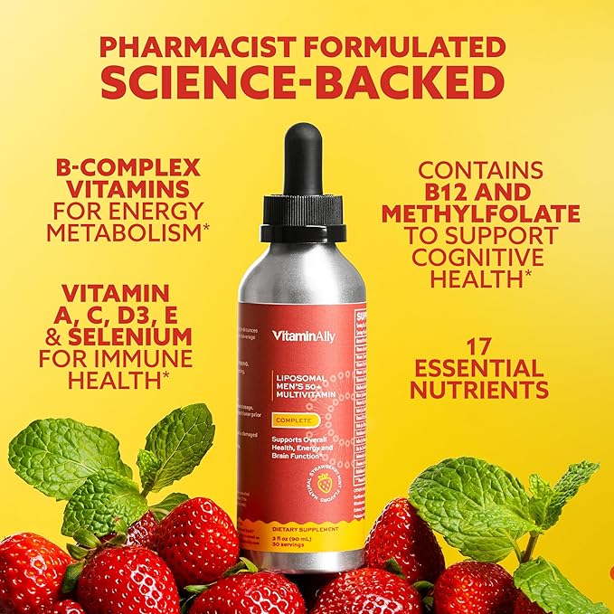 Liposomal Men's 50+ Liquid Multivitamin Drops | Non-GMO | Sugar Free | Gluten Free | 30 Day Supply | 3 FL Oz | Supports Brain Health Immunity and Energy Production