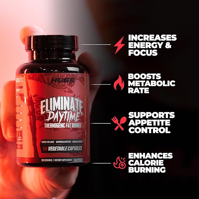 Eliminate Thermogenic Fat Burner For Men - Supercharge Metabolism Boost Energy Appetite Suppressant &amp Reduce Cravings - 11 Potent Ingredients Fast-Acting Potent Weight Loss Pills (90 Capsules)
