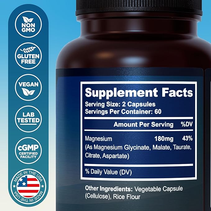 MyoActivo Magnesium 5 Complex - Chelated Magnesium Glycinate Malate Citrate Taurate &amp Aspartate for Nerves Muscles Bones - 3 Pack