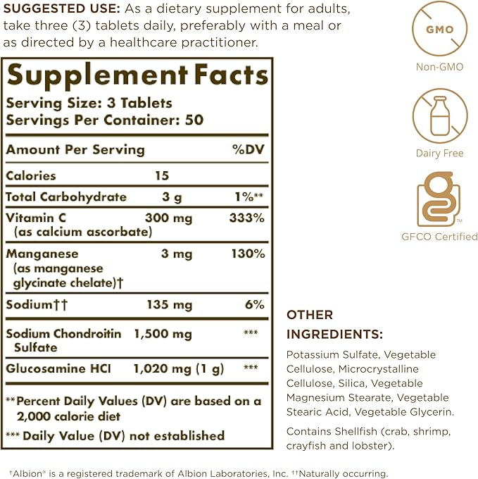 Solgar Extra Strength Glucosamine Chondroitin Complex - 150 Tablets - Supports Healthy Joints &amp Comfortable Movement - Non-GMO Gluten Free Dairy Free - 50 Servings